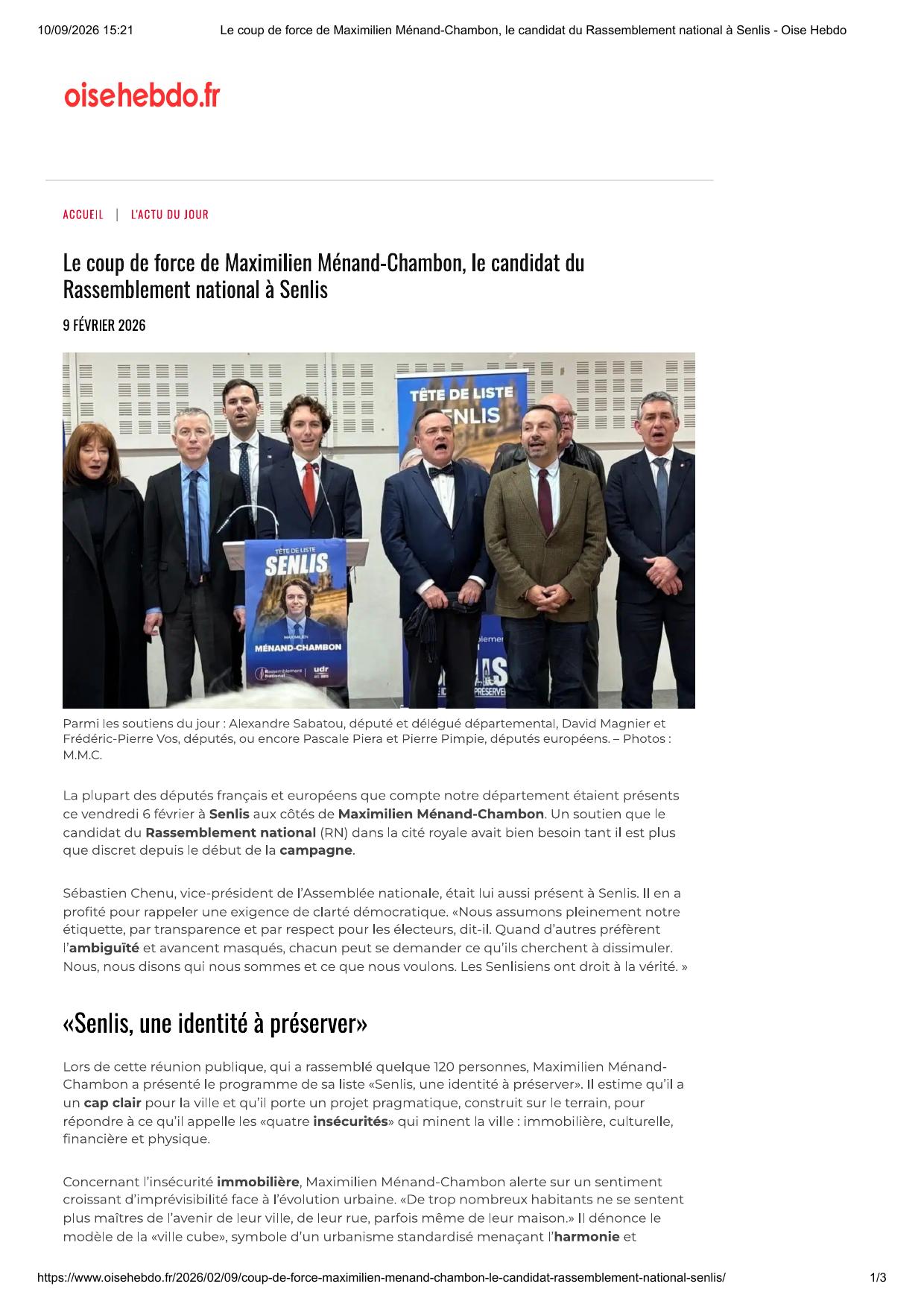 Capture de l’article Oise Hebdo du 9 février 2026
