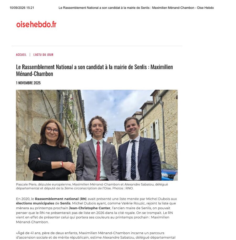 Capture de l’article Oise Hebdo du 1er novembre 2025